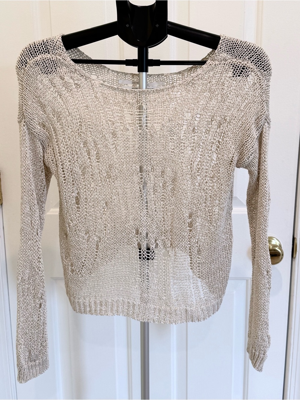 Lightweight Open Knit Women's High-Low Beige Sweater XS✨